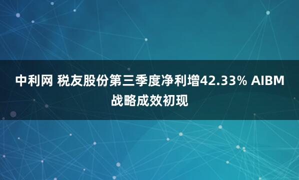 中利网 税友股份第三季度净利增42.33% AIBM战略成效初现